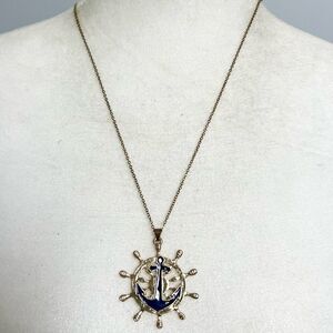 Amrita Singh Nautical Ship Wheel Navy Anchor Pendant Necklace on Gold Tone Chain